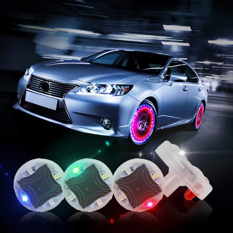 CARLITS Car Tire Wheel Lights, 4pcs Air Valve, Hub Lamp Cap Light with Motion Sensors Colorful LED Tire Light Gas Nozzle for Car Bicycle Motorcycles Accessories - Image 1